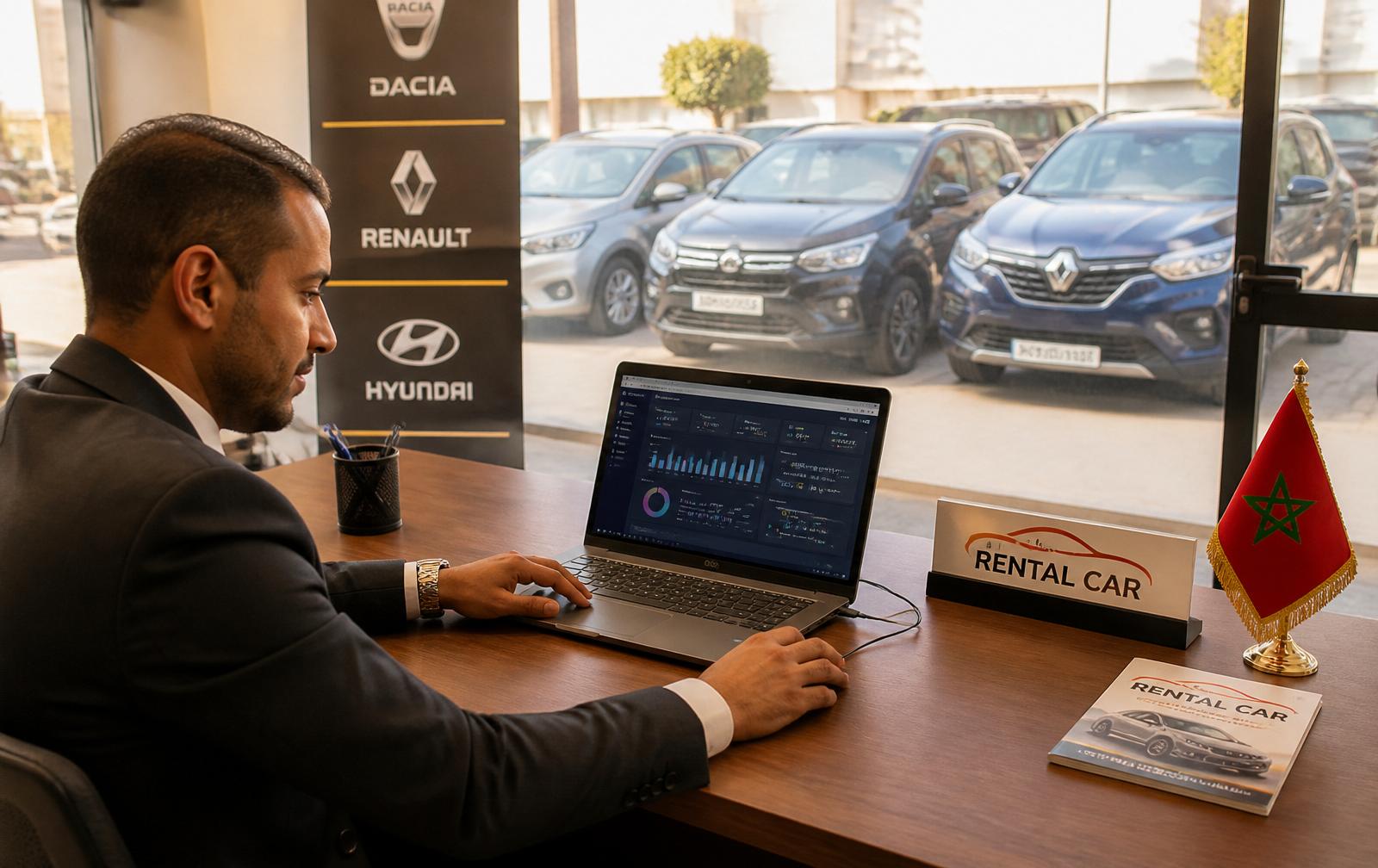 Agent d'agence de location au Maroc pilotant SwiftlyCarTrack